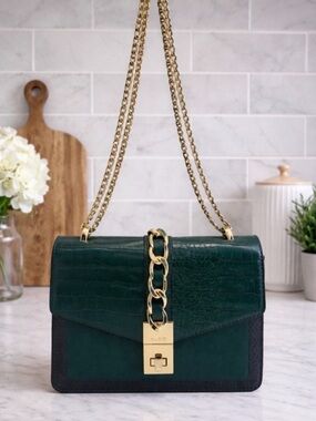 ALDO Croc Embossed Chain Shoulder Bag – Emerald Green
